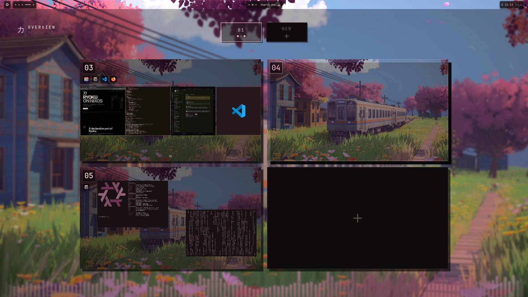 Ryoku overview showing multiple workspaces
